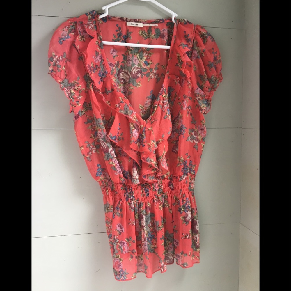 Coral floral print shirt